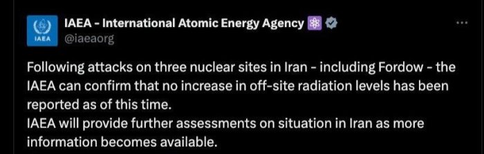  МАГАТЭ АҚШ ҳужумига учраган Эрон ядровий объектларида радиация даражаси ошганини қайд этмади