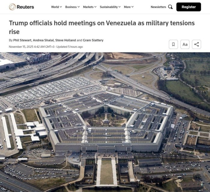 Оқ уйда Венесуэлага қарши ҳарбий амалиёт вариантлари муҳокама қилинмоқда — Reuters 