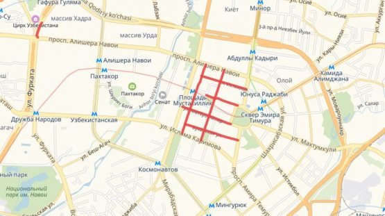 Toshkent shahrining bir qator ko‘chalari va maydonlarida 10 yanvargacha transport vositalari harakati vaqtincha to‘xtatildi.