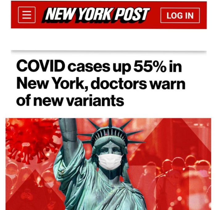 Nyu-Yorkda COVID bilan kasallanish holati 55% ga ortdi