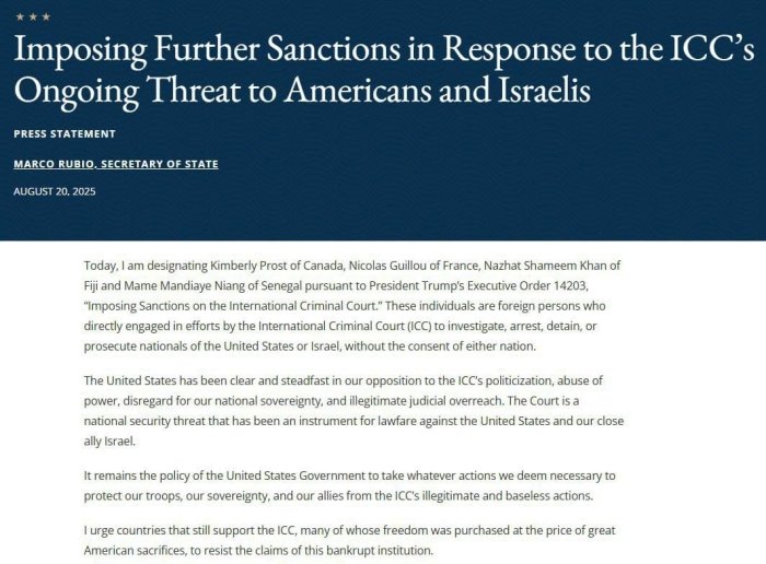 AQSh Xalqaro jinoiy sud sudyalariga nisbatan sanksiyalar joriy qildi