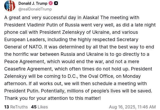 Hozir eng muhimi shunchaki o‘t ochishni to‘xtatish emas, balki tinchlik kelishuviga erishishdir —AQSh prezidenti 