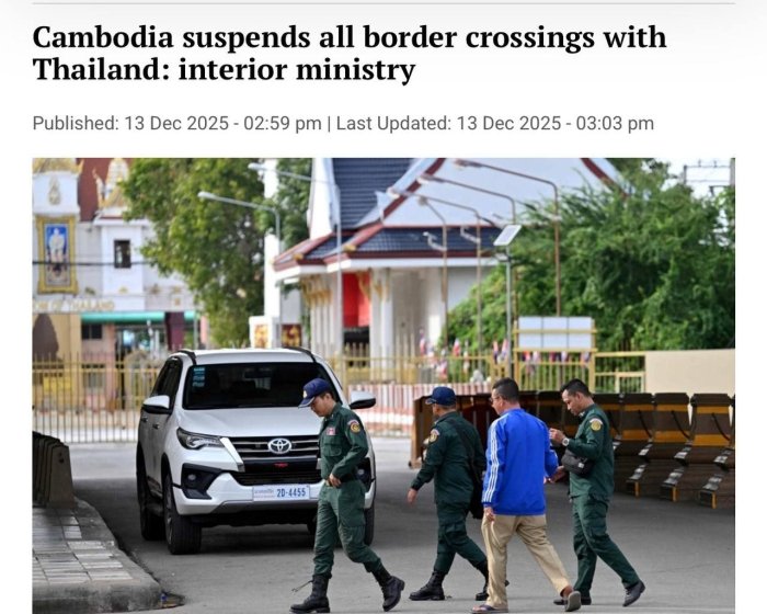 Kambodja Tailand bilan chegaradagi barcha o‘tish punktlarini yopdi