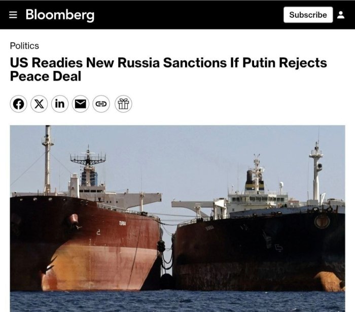 Агар Путин тинчлик келишувини рад этса, АҚШ Россияга қарши янги санкциялар жорий этади — Bloomberg 