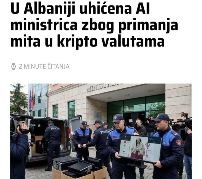 Албаниянинг сунъий интеллектга асосланган вазири коррупцияда гумонланмоқда