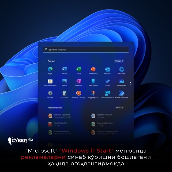 "Microsoft" "Windows 11 Start" менюсида рекламаларни синаб кўришни бошлагани ҳақида огоҳлантирмоқда