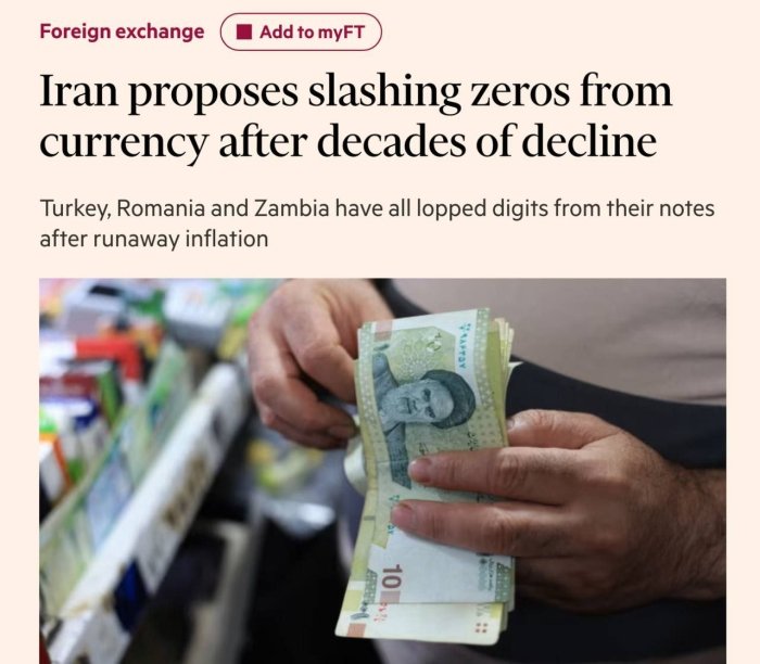 Eron milliy valyutasini denominasiya qilishga tayyorgarlik ko‘rmoqda — Financial Times 