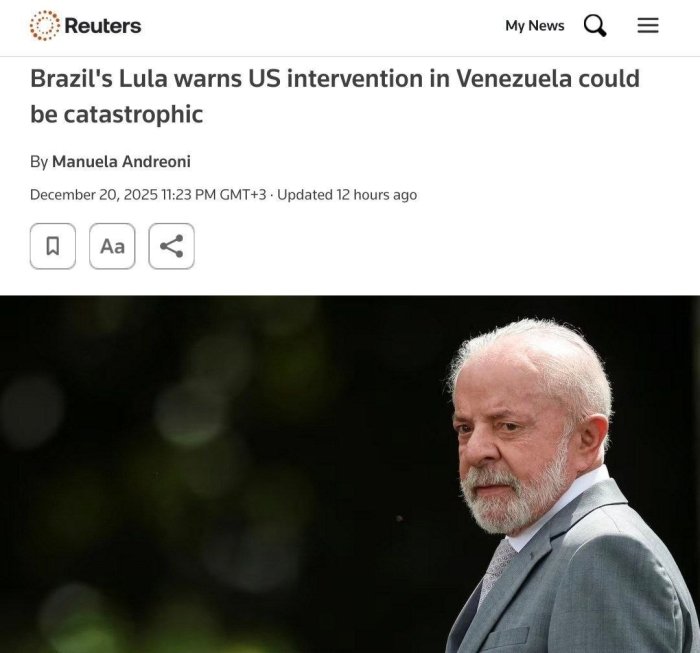 Braziliya prezidenti AQShning Venesuelaga ehtimoliy bosqini gumanitar falokatga olib kelishidan ogohlantirdi