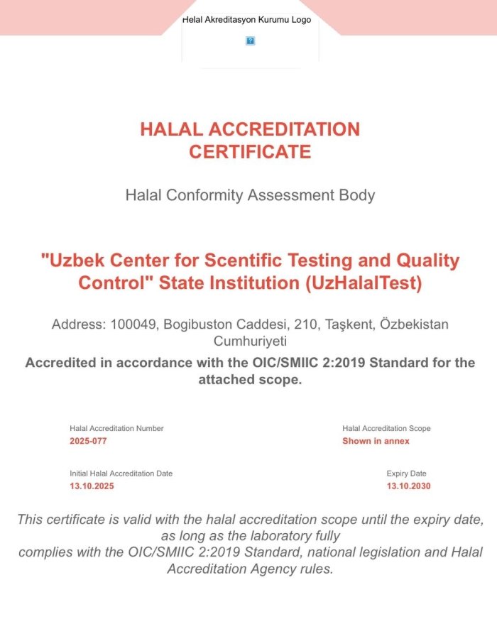 Ilk bor O‘zbekiston sertifikatlashtirish idorasi Turkiyaning Halol Akkreditasiya Idorasi (HAC)ning guvohnomasiga ega bo‘ldi