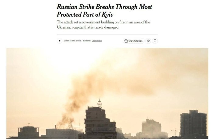 Rossiya dronlari bugungi hujumda Ukrainadagi eng kuchli havo mudofaasi zonasini yorib o‘ta oldi — The New York Times