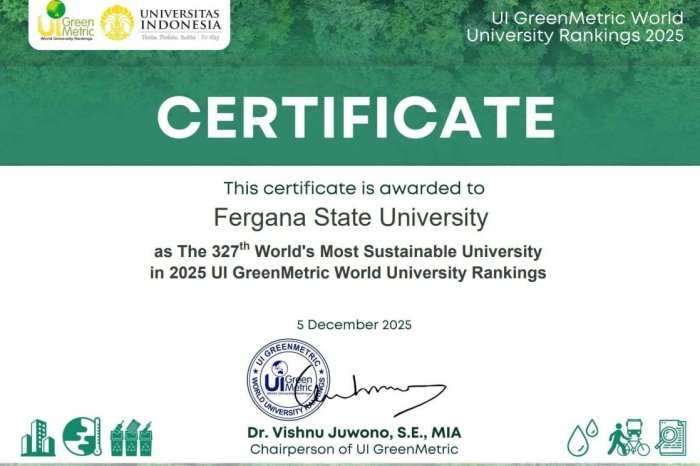 Фарғона давлат университети дунёнинг энг барқарор университетлари қаторида