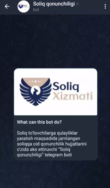 Soliq qonunchiligi Telegram boti ishga tushirildi 