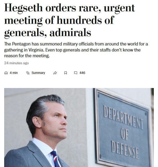 Pit Hegset yuzlab general va admirallarni favqulodda yig‘ilishga chaqirdi