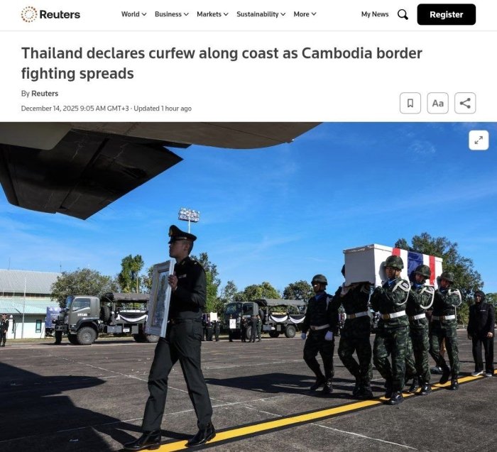 Таиланд Камбоджа билан чегарадош ҳудудларда комендантлик соатини жорий қилди — Reuters 
