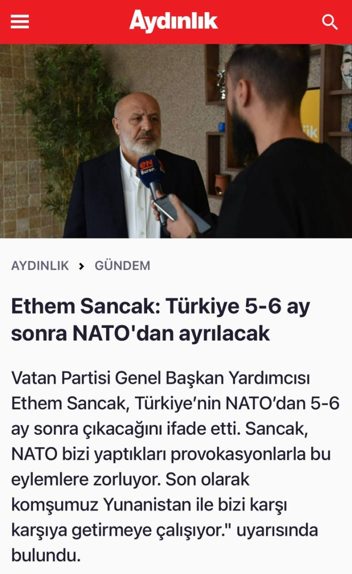 Туркия ярим йилда НАТОдан чиқиши мумкин – туркиялик сиёсатчи