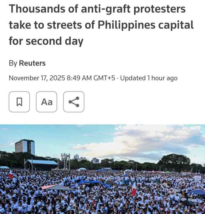  Филиппинда юз минглаб одамлар тошқинлардан ҳимоялаш иншоотлари билан боғлиқ коррупция можаролари сабаб пойтахт кўчаларига чиқди