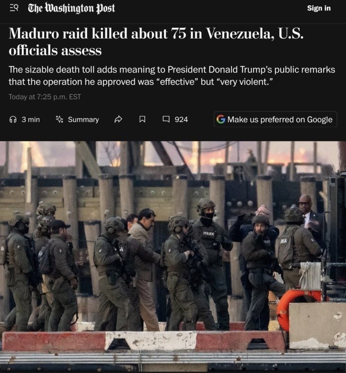  AQShning Venesuelaga hujumi oqibatida 100 kishi halok bo‘lgan