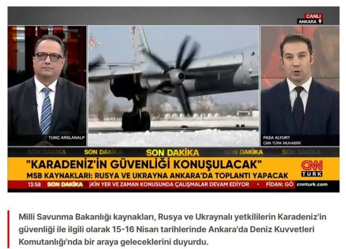 CNN Тürk: 15–16 апрел кунлари Анқарада Украина ва Россия расмийлари иштирокида музокаралар бўлиб ўтади