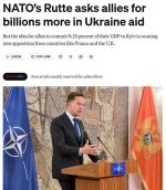NATO бош котиби Украинага ҳар йили ЯИМнинг 0,25 фоизи миқдорида мажбурий ёрдам ажратишни таклиф қилди