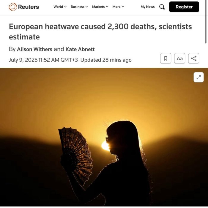 Evropada anomal issiqlik oqibatida 2300 kishi halok bo‘ldi