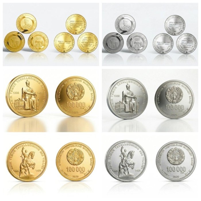 Amir Temur tavalludining 690 yilligiga bag‘ishlangan oltin va kumush esdalik tangalari sotuvga chiqarildi