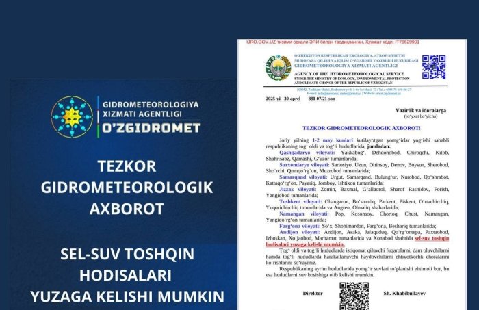 Водийда сел келиш хавфи эълон қилинди