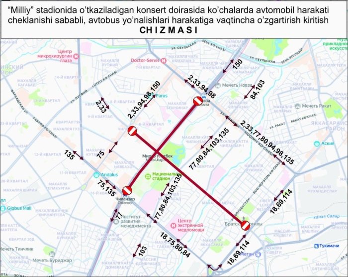Концерт сабабли баъзи автобуслар йўналиши вақтинча ўзгаради