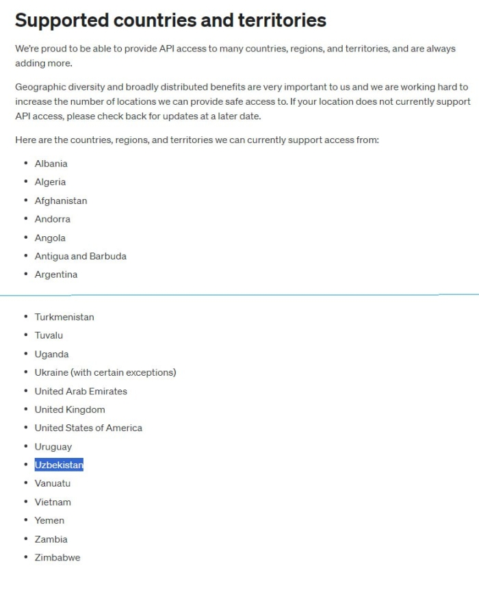 Open AI Ўзбекистон учун Chat GPT’га рухсат берд