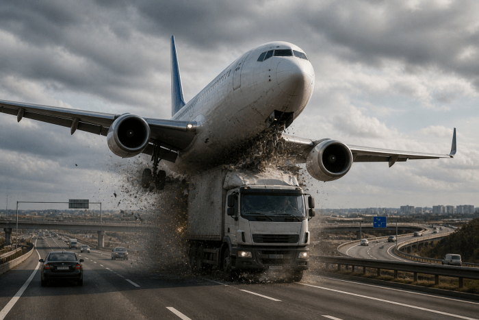 АҚШда United Airlines самолёти қўниш вақтида юк машинасига урилиб кетди