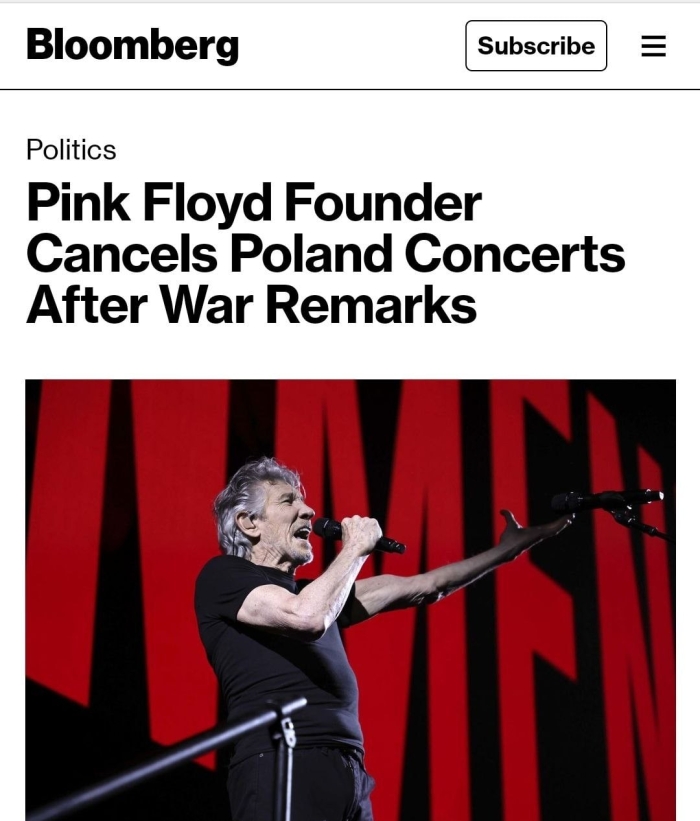 Pink Floyd asoschisi Rojer Uoters Polshadagi konsertini bekor qildi