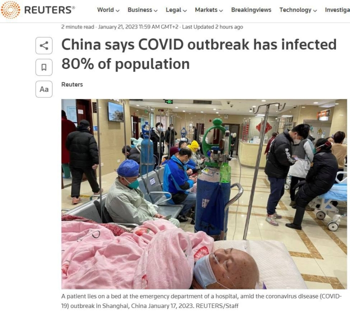 Xitoy aholisining 80 foizi koronavirus bilan kasallangan