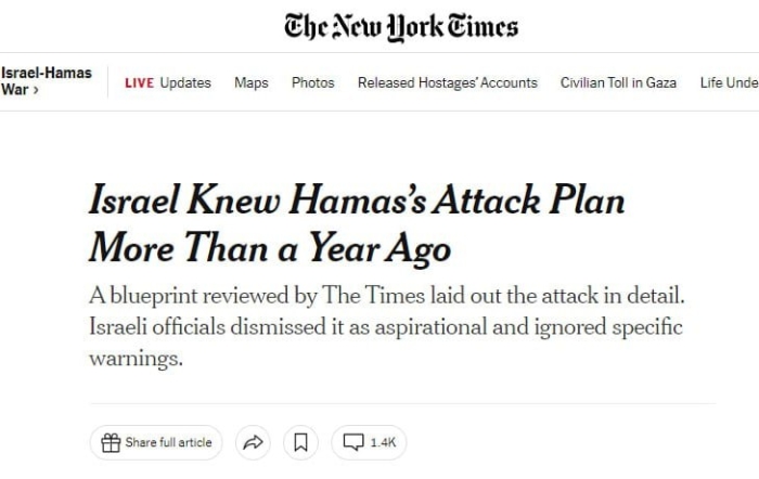 Isroil HAMASning hujum rejalari haqida bir yil oldin bilgan – The New York Times