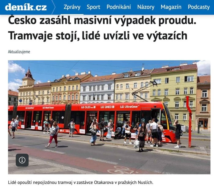 Чехиядаги блэкаут техник сабаблар туфайли юзага келган