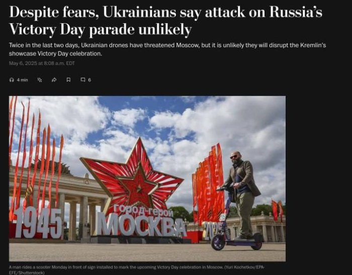 Ukraina 9 may kuni boshqa mintaqalarga zarba berishi mumkin, lekin Moskvaga emas