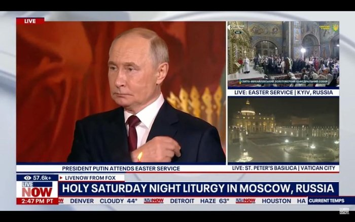 Fox News телеканали Пасха маросимлари трансляциясида Украинадаги соборни “Киев, Россия” ёзуви билан намойиш қилди Fox News телеканали Пасха маросимлари трансляциясида Украинадаги соборни “Киев, Россия” ёзуви билан намойиш қилди