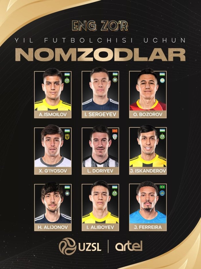 Суперлига. Йилнинг энг яхши футболчиси мукофоти учун номзодлар эълон қилинди