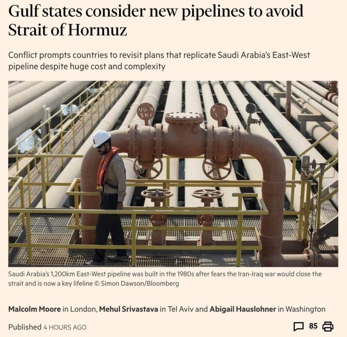 Форс кўрфази давлатлари бўғозни айланиб ўтувчи янги қувурлар қурмоқчи