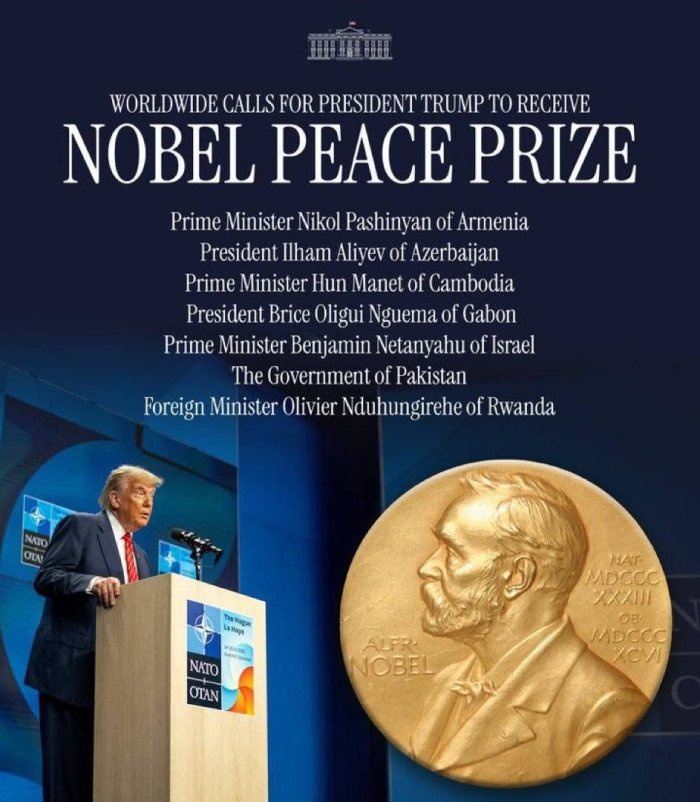 Oq uy AQSh prezidenti Donald Tramp nomzodini Tinchlik bo‘yicha Nobel mukofotiga ilgari surdi